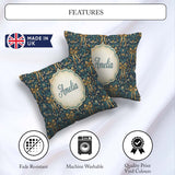 Custom Name Floral Ribbon and Pattern with Yellow Flowers Design Square Filled Cushion Throw Pillow Sofa Bed Home Decor Zip Washable UK Made