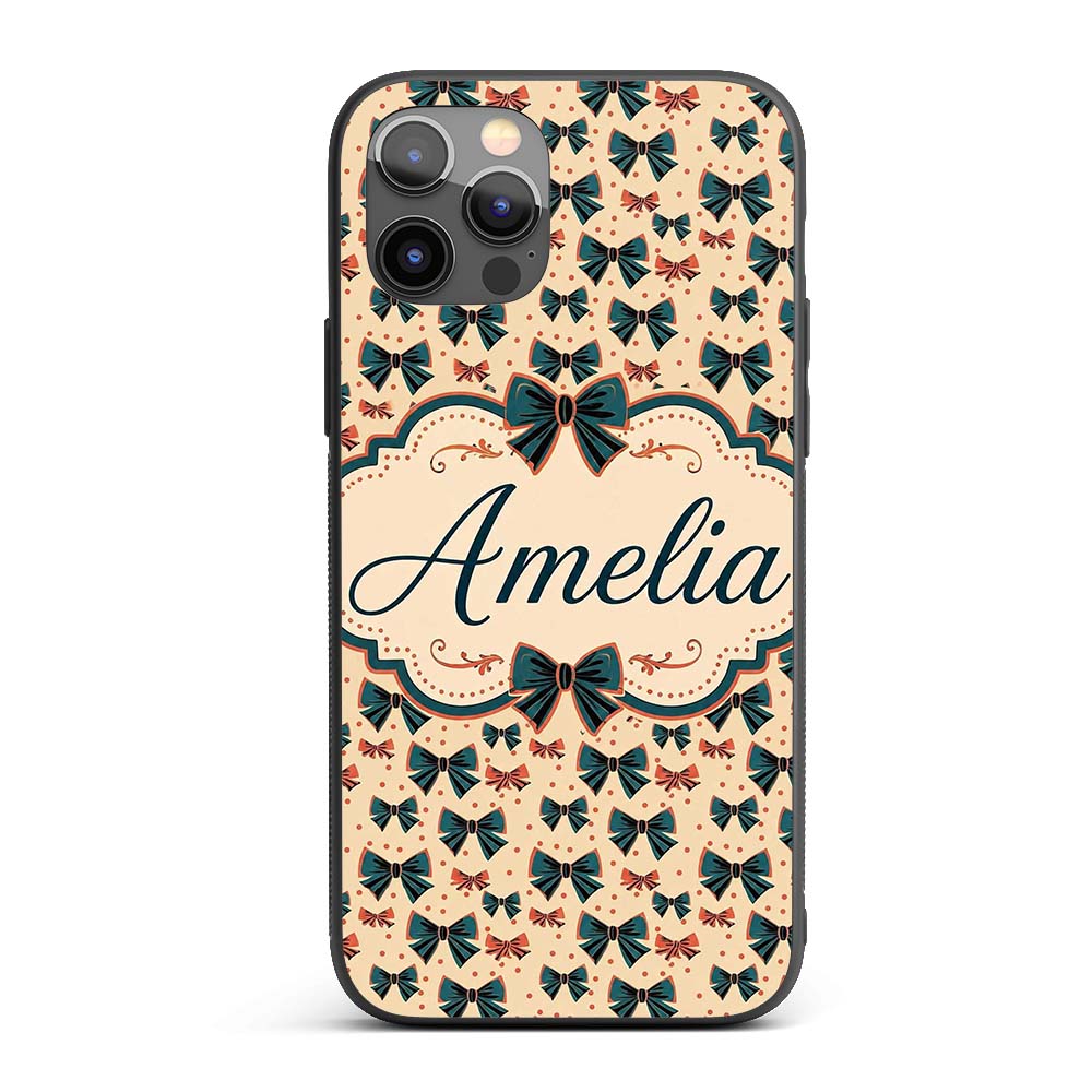 Bow Tie Pattern with Polka Dots in Teal and Coral Custom Name Protective Phone Case Mobile Cover Durable Everyday Smartphone Shock Resistant