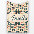 Bow Tie Pattern with Polka Dots in Teal and Coral Seamless Name Cute  Personalised Custom Name Super Soft Fleece Blanket Bed Sofa Throw