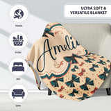 Bow Tie Pattern with Polka Dots in Teal and Coral Seamless Name Cute  Personalised Custom Name Super Soft Fleece Blanket Bed Sofa Throw