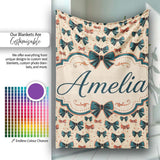 Bow Tie Pattern with Polka Dots in Teal and Coral Seamless Name Cute  Personalised Custom Name Super Soft Fleece Blanket Bed Sofa Throw