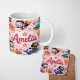 Personalized Custom Name Underwater with Scuba Divers Starfish and Whale on Blush Pink 11oz Ceramic Coffee Tea Mug White Large Handle