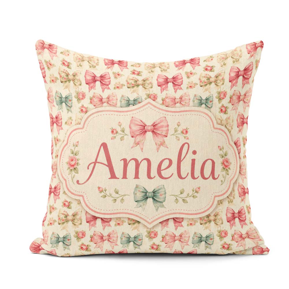 Custom Name Shabby Chic Floral Pattern with Roses in Pastel Pink Square Filled Cushion Throw Pillow Sofa Bed Home Decor Zip Washable UK Made