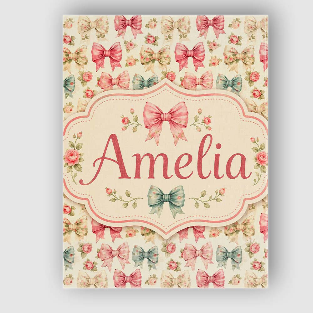 Personalised Name Shabby Chic Floral Bow Custom  Unique Gift Idea Elegant Feature Canvas Wall Art Print Decor Picture Ready to Hang