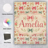 Personalised Name Shabby Chic Floral Bow Custom  Unique Gift Idea Elegant Feature Canvas Wall Art Print Decor Picture Ready to Hang