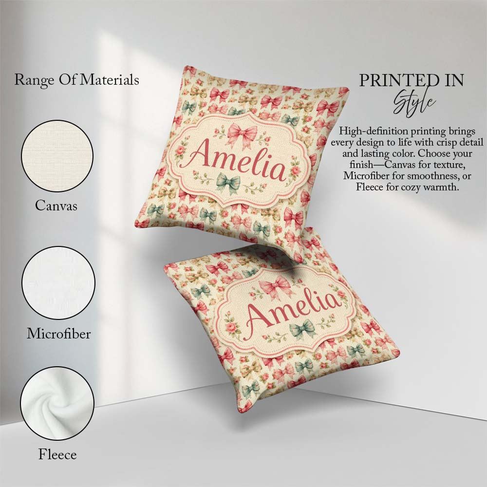 Custom Name Shabby Chic Floral Pattern with Roses in Pastel Pink Square Filled Cushion Throw Pillow Sofa Bed Home Decor Zip Washable UK Made