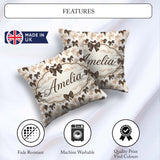 Custom Name Elegant Neutral Bow Pattern in Beige and Brown Tones Square Filled Cushion Throw Pillow Sofa Bed Home Decor Zip Washable UK Made
