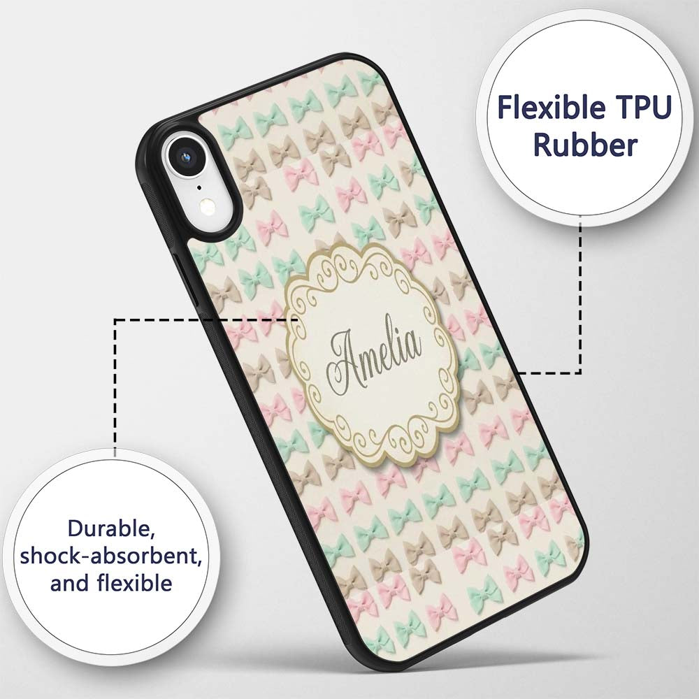 Soft Pastel Bow Pattern in Peach Mint and Cream Custom Name Protective Phone Case Mobile Cover Durable Everyday Smartphone Shock Resistant