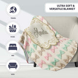 Soft Pastel Bow Pattern in Peach Mint and Cream Seamless Name Cute  Personalised Custom Name Super Soft Fleece Blanket Bed Sofa Throw