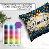 Custom Name Elegant Blue Floral Swirl Pattern with Bows Seamless Square Filled Cushion Throw Pillow Sofa Bed Home Decor Zip Washable UK Made