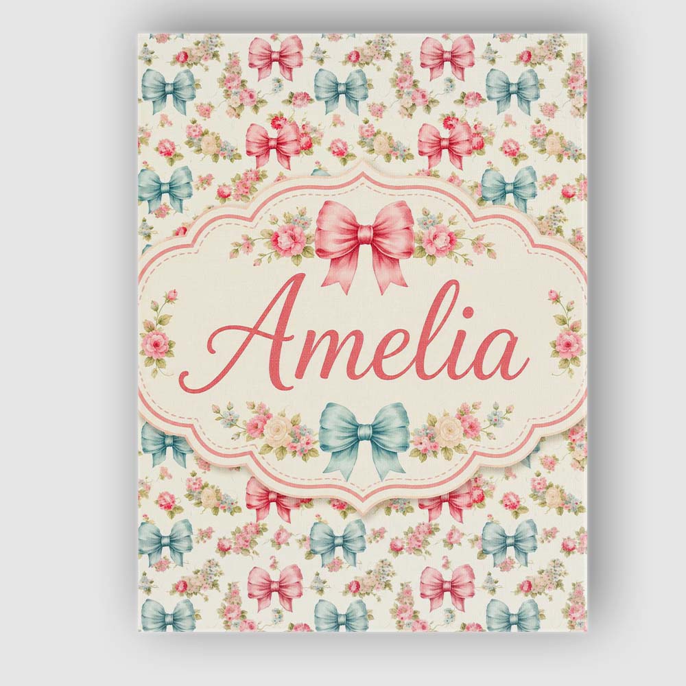 Personalised Name Shabby Chic Floral Bow Custom  Unique Gift Idea Elegant Feature Canvas Wall Art Print Decor Picture Ready to Hang