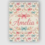 Personalised Name Shabby Chic Floral Bow Custom  Unique Gift Idea Elegant Feature Canvas Wall Art Print Decor Picture Ready to Hang