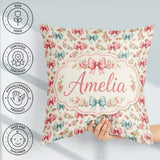 Custom Name Shabby Chic Floral Bow in Pink and Blue Pastel Tones Square Filled Cushion Throw Pillow Sofa Bed Home Decor Zip Washable UK Made