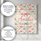 Personalised Name Shabby Chic Floral Bow Custom  Unique Gift Idea Elegant Feature Canvas Wall Art Print Decor Picture Ready to Hang