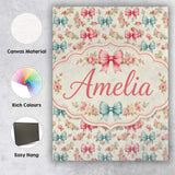 Personalised Name Shabby Chic Floral Bow Custom  Unique Gift Idea Elegant Feature Canvas Wall Art Print Decor Picture Ready to Hang