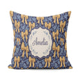 Custom Name Golden Bow and Floral Pattern on Deep Blue Seamless Square Filled Cushion Throw Pillow Sofa Bed Home Decor Zip Washable UK Made