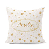 Custom Name Gold Glitter Stars on White Seamless Pattern Stylish Square Filled Cushion Throw Pillow Sofa Bed Home Decor Zip Washable UK Made