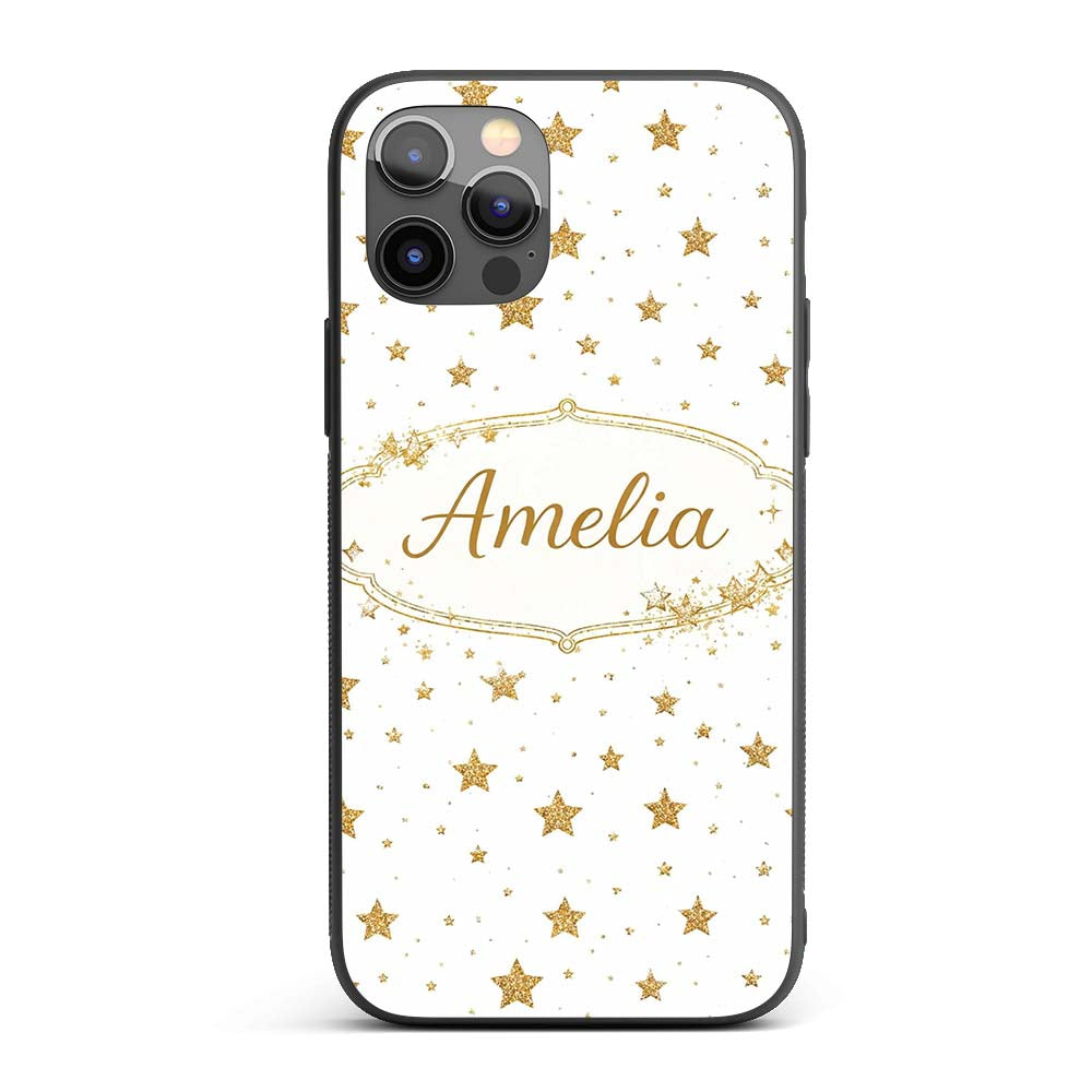 Gold Glitter Stars on White Seamless Pattern Custom Name Protective Phone Case Mobile Cover Durable Everyday Smartphone Shock Resistant
