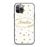 Gold Glitter Stars on White Seamless Pattern Custom Name Protective Phone Case Mobile Cover Durable Everyday Smartphone Shock Resistant