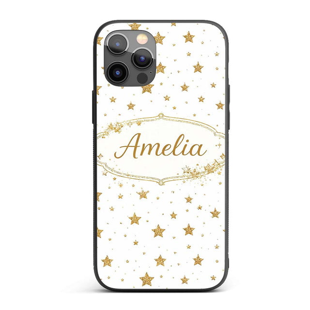 Gold Glitter Stars on White Seamless Pattern Custom Name Protective Phone Case Mobile Cover Durable Everyday Smartphone Shock Resistant