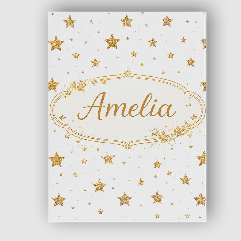 Personalised Name Gold Glitter Stars on White Seamless Pattern Custom Modern Room Accent Canvas Wall Art Print Decor Picture Ready to Hang