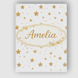 Personalised Name Gold Glitter Stars on White Seamless Pattern Custom Modern Room Accent Canvas Wall Art Print Decor Picture Ready to Hang