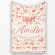 Soft Romantic Bow Pattern in Pink and Cream with Floral Details  Personalised Custom Name Super Soft Fleece Blanket Bed Sofa Throw