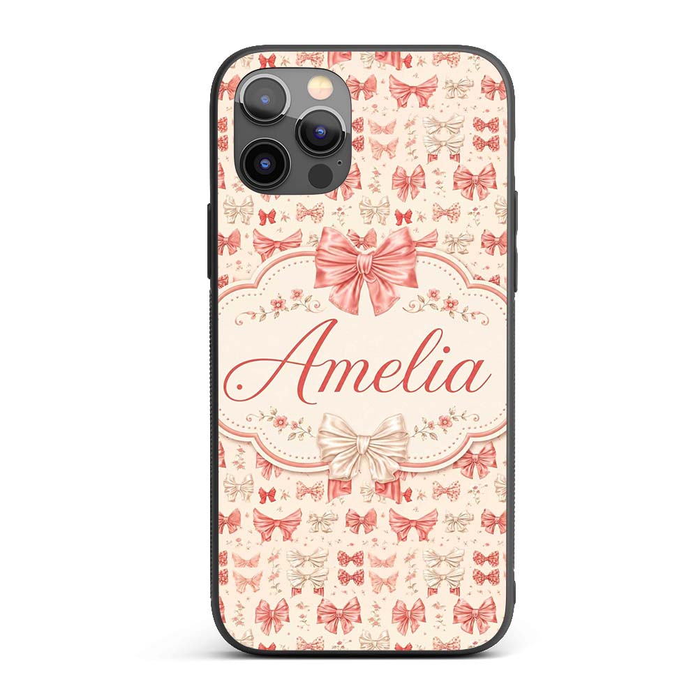 Soft Romantic Bow Pattern in Pink and Cream with Custom Name Protective Phone Case Mobile Cover Durable Everyday Smartphone Shock Resistant