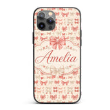 Soft Romantic Bow Pattern in Pink and Cream with Custom Name Protective Phone Case Mobile Cover Durable Everyday Smartphone Shock Resistant