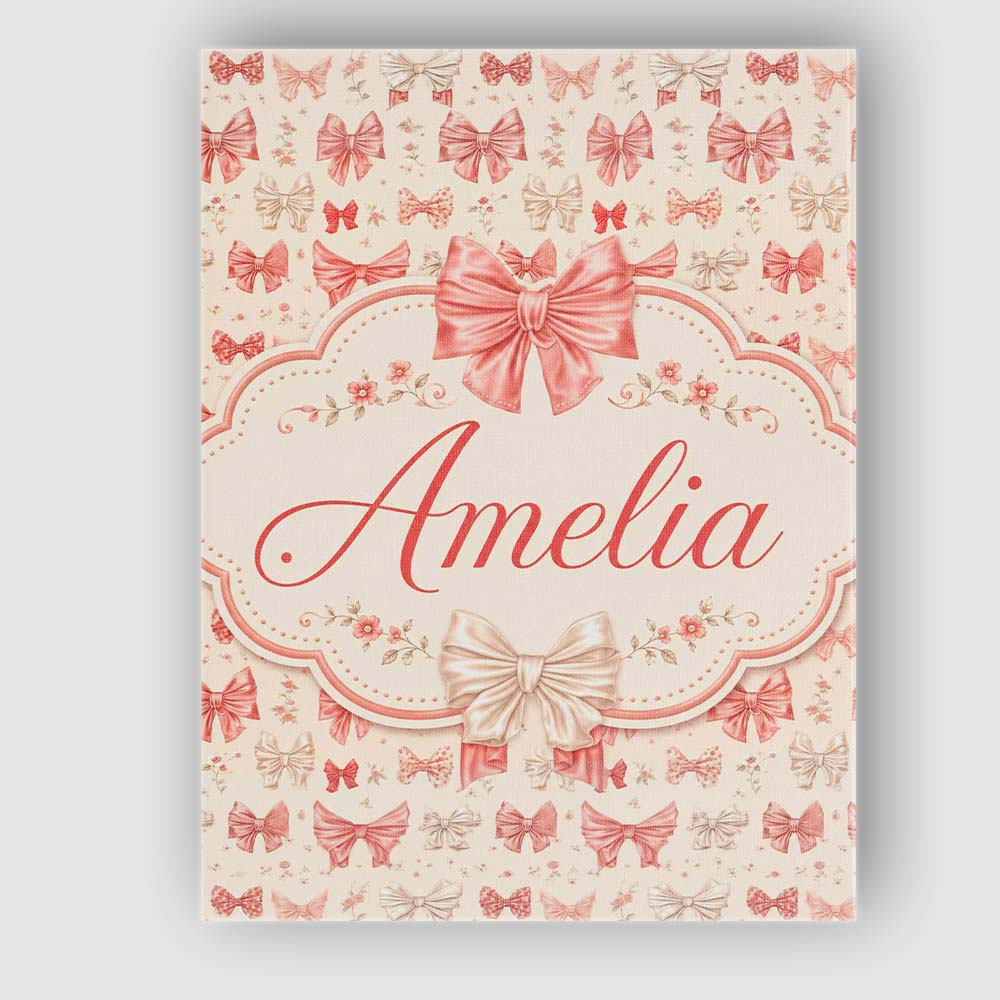 Personalised Name Soft Romantic Bow Pattern Custom  Bespoke Interior Contemporary Canvas Wall Art Print Decor Picture Ready to Hang