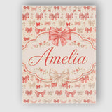 Personalised Name Soft Romantic Bow Pattern Custom  Bespoke Interior Contemporary Canvas Wall Art Print Decor Picture Ready to Hang