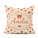 Custom Name Heart Shaped Bow Pattern in Coral and Black Seamless Square Filled Cushion Throw Pillow Sofa Bed Home Decor Zip Washable UK Made