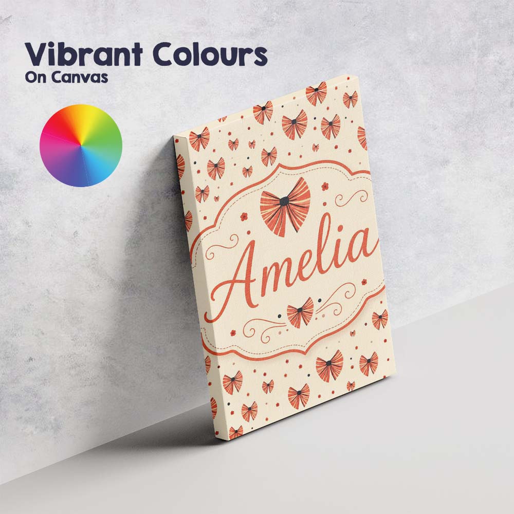 Personalised Name Cute Heart Shaped Bow Custom  Modern Room Accent Elegant Feature Canvas Wall Art Print Decor Picture Ready to Hang