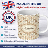 Personalized Custom Name Neutral Beige Elegant Bow Pattern with Soft Shadows Seamless Design 11oz Ceramic Coffee Tea Mug White Large Handle