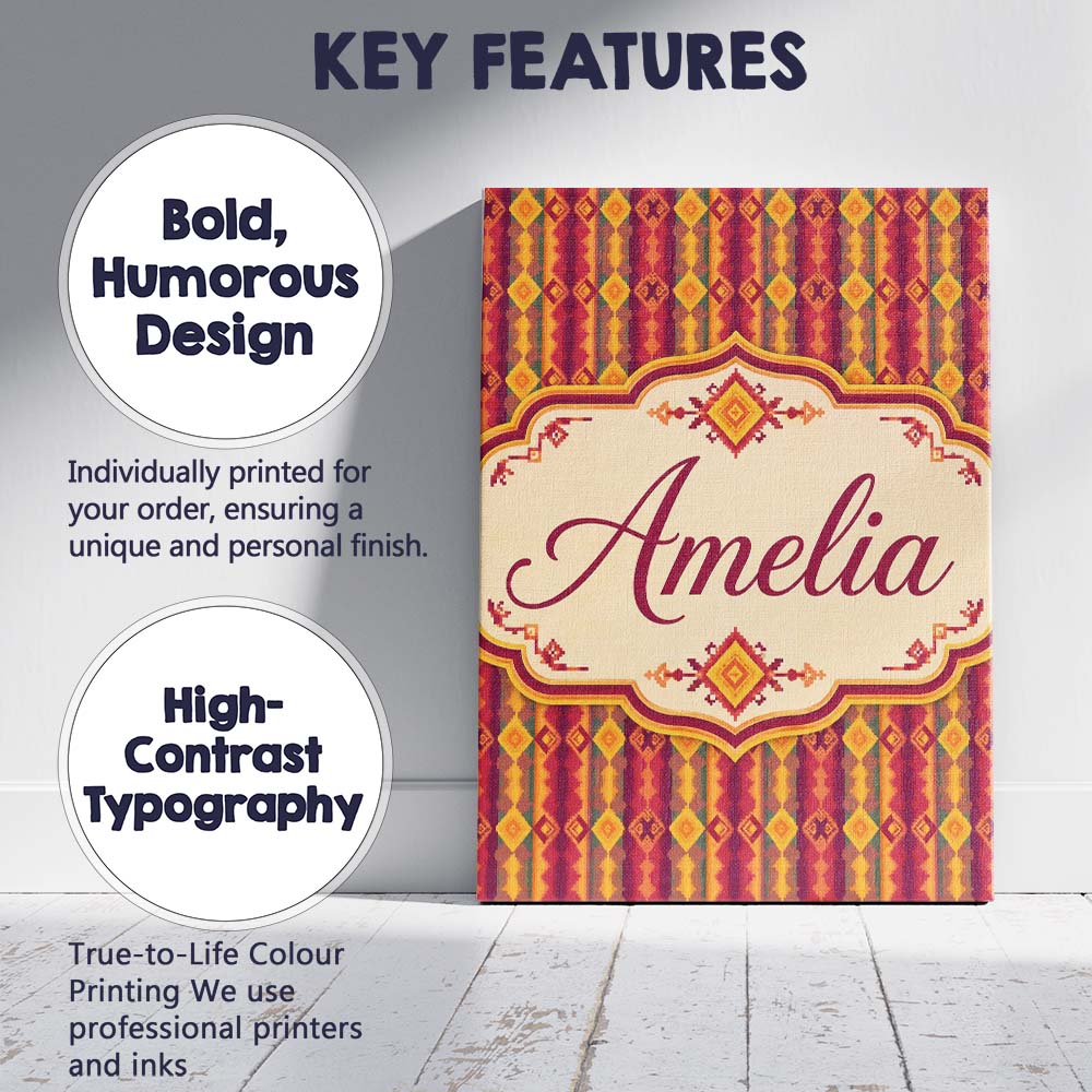 Personalised Name Warm Tribal Geometric Custom  Modern Room Accent Elegant Feature Canvas Wall Art Print Decor Picture Ready to Hang
