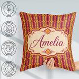 Custom Name Warm Tribal Geometric Pattern in Red Gold and Orange Square Filled Cushion Throw Pillow Sofa Bed Home Decor Zip Washable UK Made