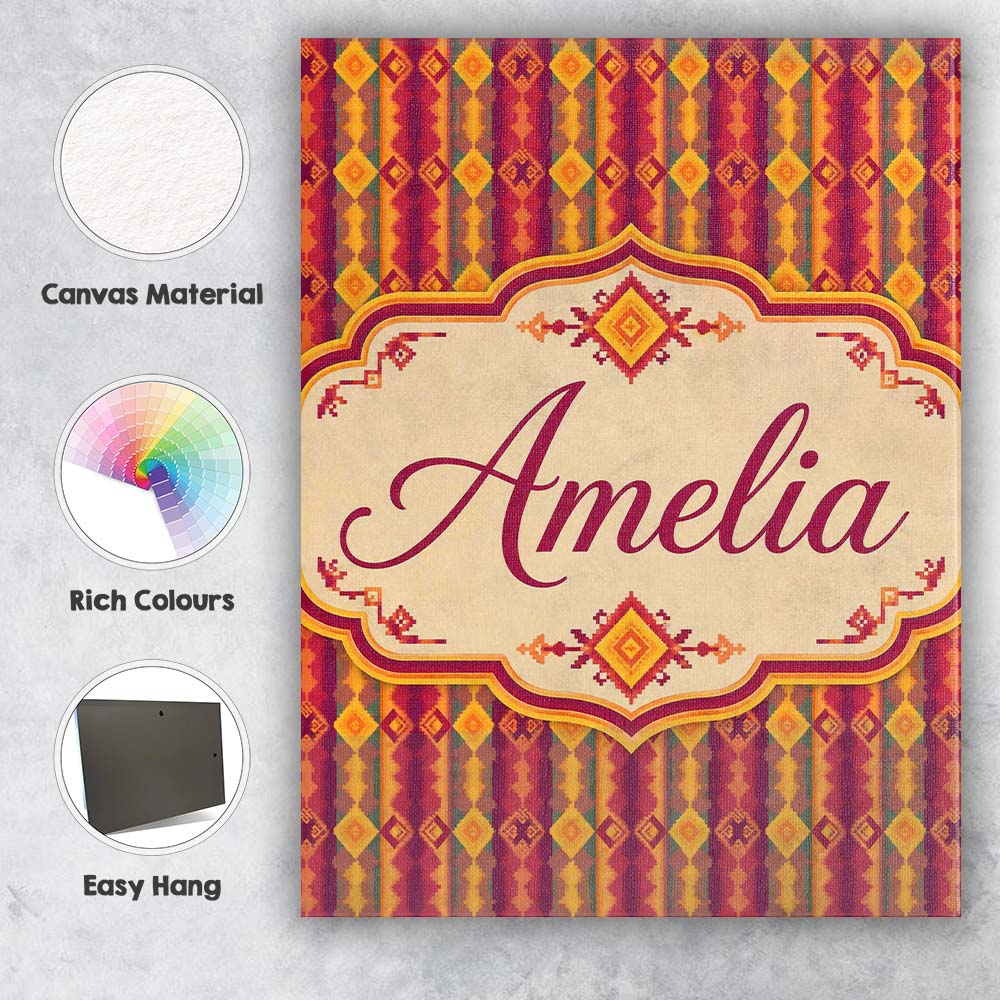 Personalised Name Warm Tribal Geometric Custom  Modern Room Accent Elegant Feature Canvas Wall Art Print Decor Picture Ready to Hang