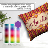 Custom Name Warm Tribal Geometric Pattern in Red Gold and Orange Square Filled Cushion Throw Pillow Sofa Bed Home Decor Zip Washable UK Made