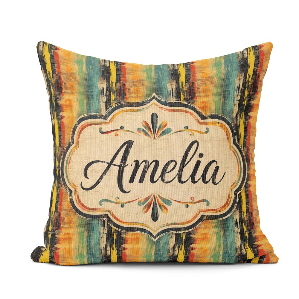 Custom Name Abstract Brush Stroke Pattern in Orange and Seamless Square Filled Cushion Throw Pillow Sofa Bed Home Decor Zip Washable UK Made