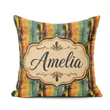 Custom Name Abstract Brush Stroke Pattern in Orange and Seamless Square Filled Cushion Throw Pillow Sofa Bed Home Decor Zip Washable UK Made
