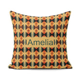 Custom Name Geometric Diamond in Orange Brown and Green Seamless Square Filled Cushion Throw Pillow Sofa Bed Home Decor Zip Washable UK Made
