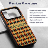 Geometric Diamond Pattern in Orange Brown and Custom Name Protective Phone Case Mobile Cover Durable Everyday Smartphone Shock Resistant