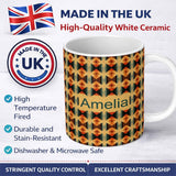 Personalized Custom Name Geometric Diamond Pattern in Orange Brown and Green Seamless Design 11oz Ceramic Coffee Tea Mug White Large Handle