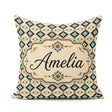 Custom Name Mid Century Diamond in Blue Beige and Black Seamless Square Filled Cushion Throw Pillow Sofa Bed Home Decor Zip Washable UK Made