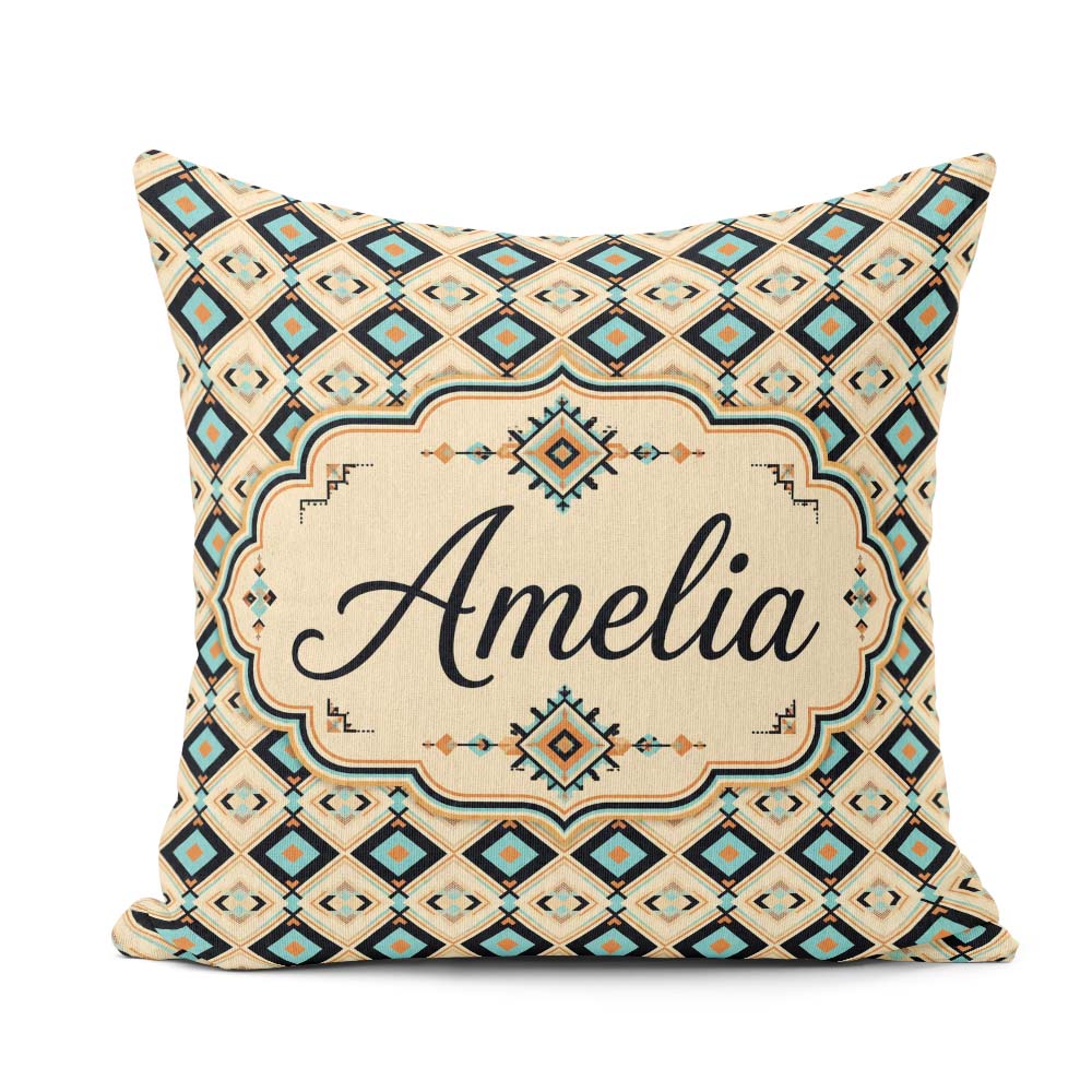 Custom Name Mid Century Diamond in Blue Beige and Black Seamless Square Filled Cushion Throw Pillow Sofa Bed Home Decor Zip Washable UK Made