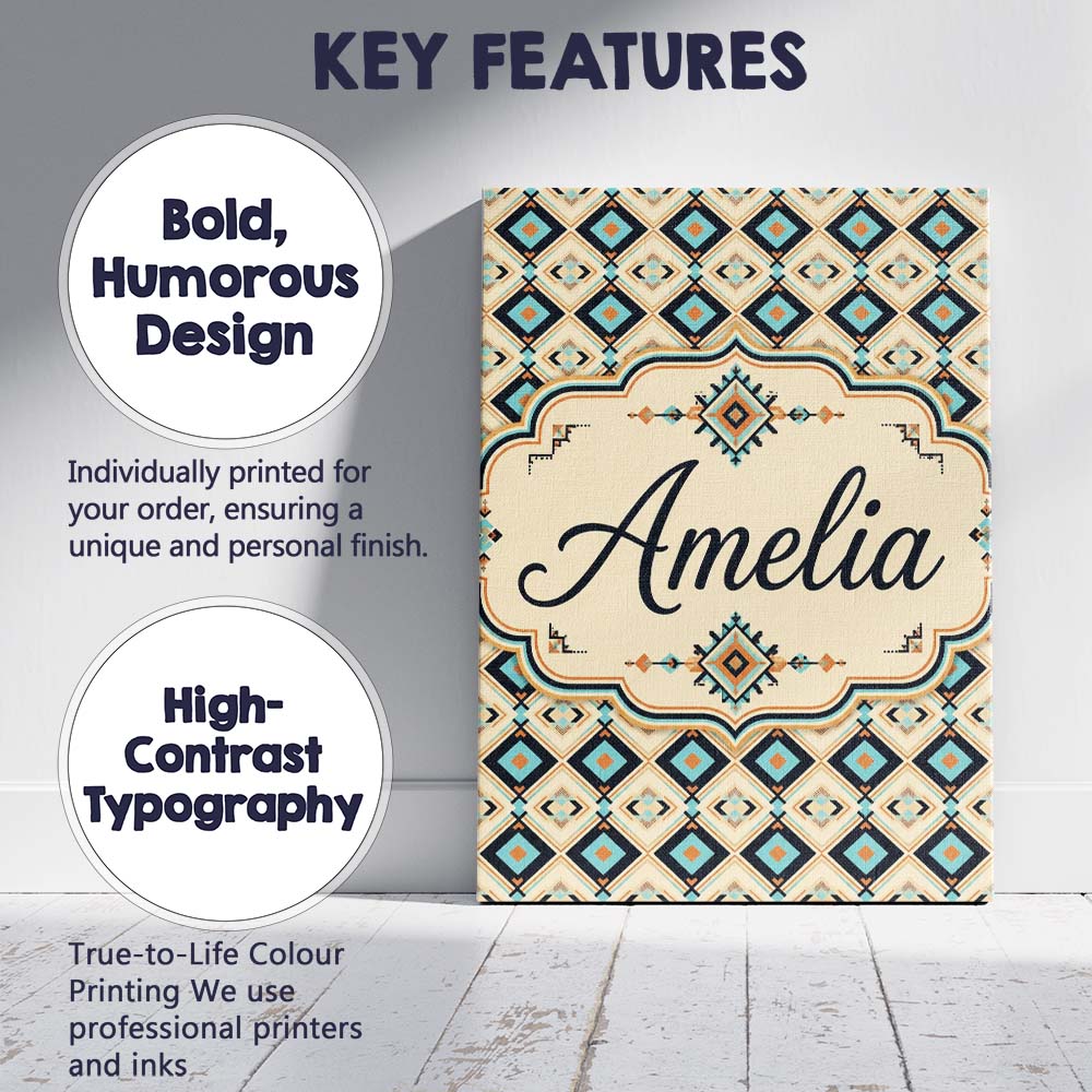 Personalised Name Mid Century Diamond Custom Modern Room Accent Creative Decorator Style Canvas Wall Art Print Decor Picture Ready to Hang