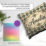 Custom Name Mid Century Diamond in Blue Beige and Black Seamless Square Filled Cushion Throw Pillow Sofa Bed Home Decor Zip Washable UK Made