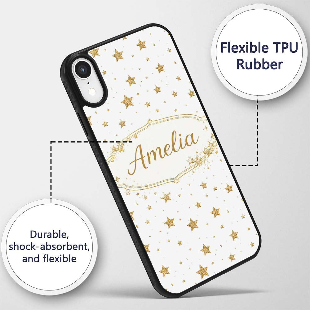 Gold Glitter Stars on White Seamless Pattern Custom Name Protective Phone Case Mobile Cover Durable Everyday Smartphone Shock Resistant