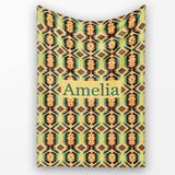 Southwest Inspired Pattern in Green Yellow and Red Seamless Design  Personalised Custom Name Super Soft Fleece Blanket Bed Sofa Throw