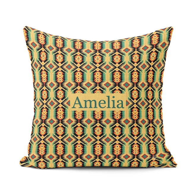 Custom Name Southwest Inspired Pattern in Green and Red Seamless Square Filled Cushion Throw Pillow Sofa Bed Home Decor Zip Washable UK Made